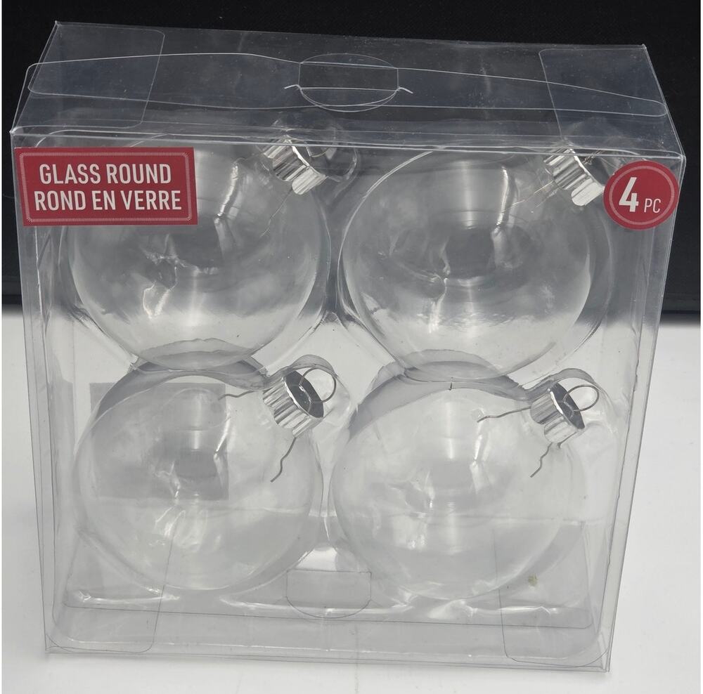 Make Market 3.25" Clear Glass Ball Christmas Ornaments DIY 4 Pack New
